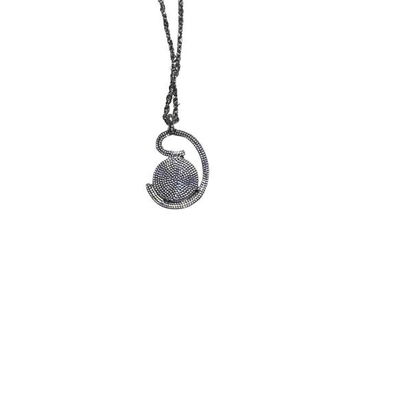 Vintage Silver-Tone Swirl Pendant Necklace – Blue Cabochon Stone - Picture 4 of 9